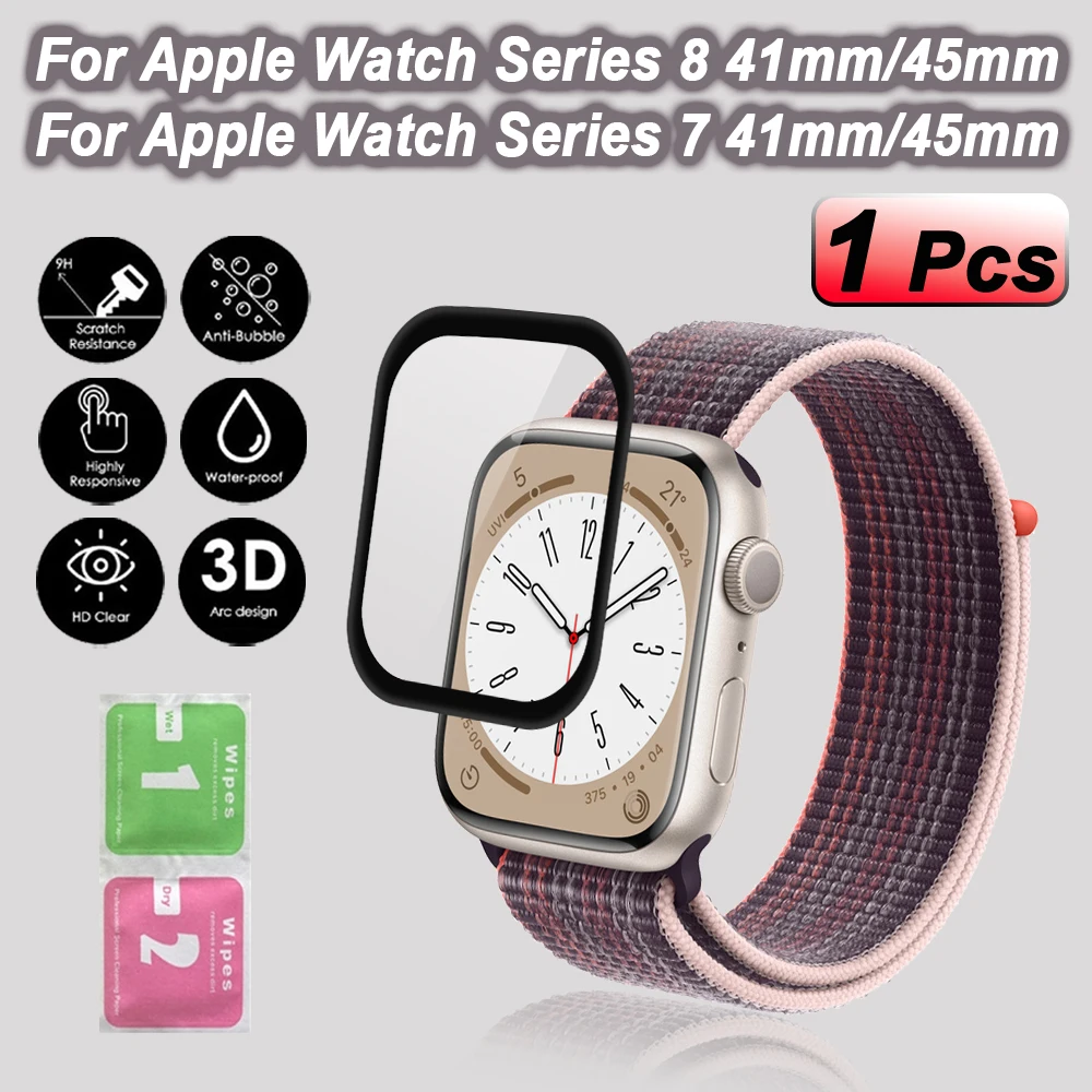 

Защита экрана для Apple Watch 7 45 мм 41 мм, ремешок для iWatch 7 8, 3D полное покрытие, закаленное стекло для Apple Watch, аксессуары