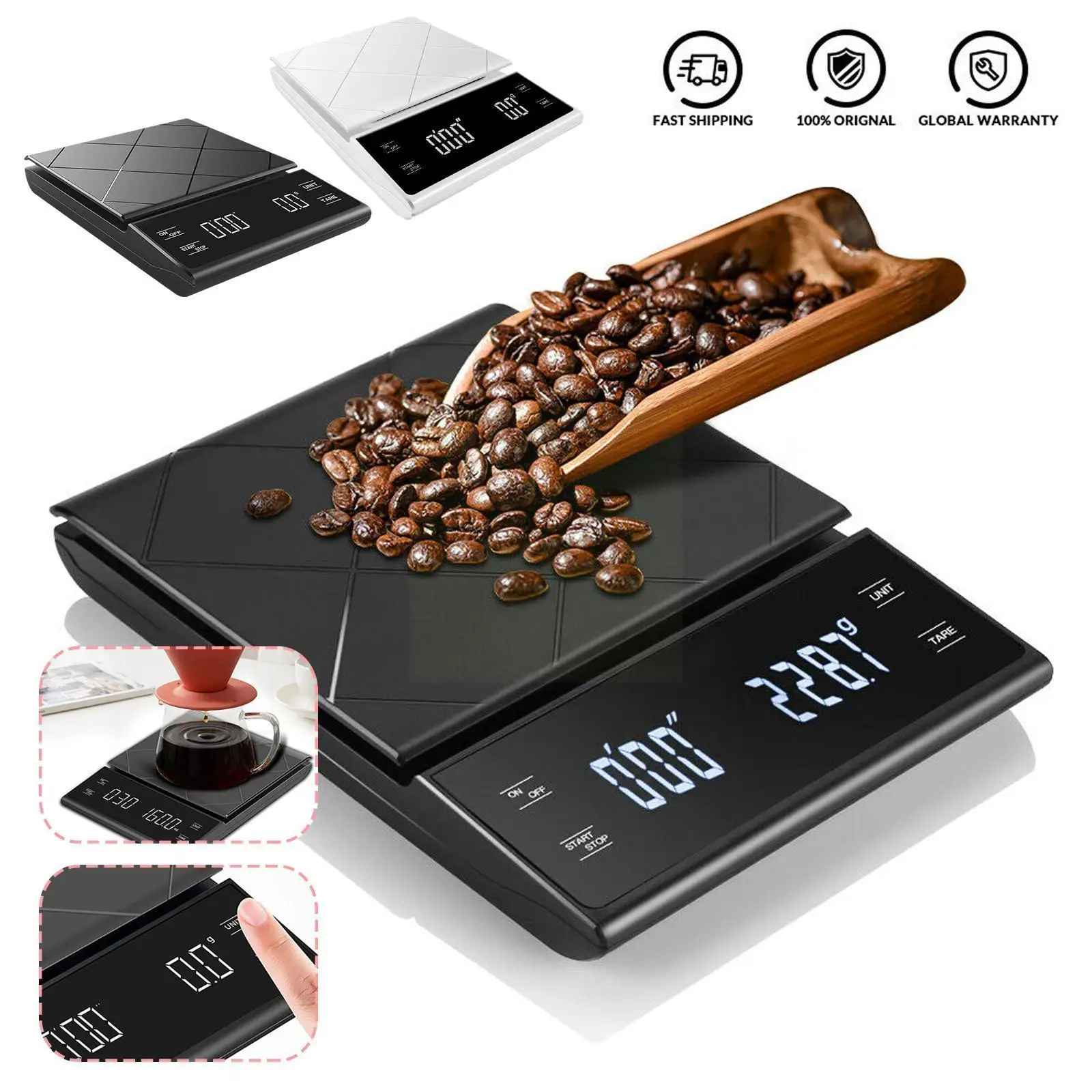 

3 кг/0,1 г портативные электронные весы для капельного кофе высокая точность таймер домашний кухонный дисплей светодиодные инструменты весы ...