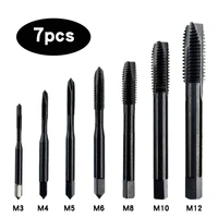 7pcsset m3 m12 tap high speed steel black nitriding straight groove tap drill for metal wood through hole tapping hand tool