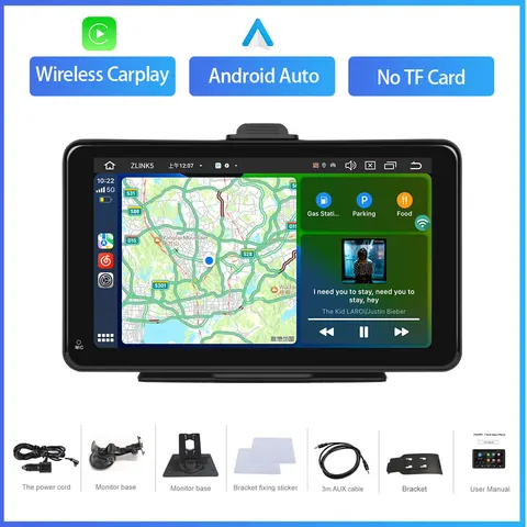 Универсальный автомобильный монитор Podofo 7 дюймов, автомобильное радио, мультимедийный видеоплеер, беспроводной Carplay и Android, автомобильное Голосовое управление для VW KIA