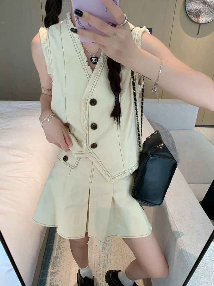 Лето 2024 Женская одежда Комплект из 2-х предметов Юбки с v-образным вырезом