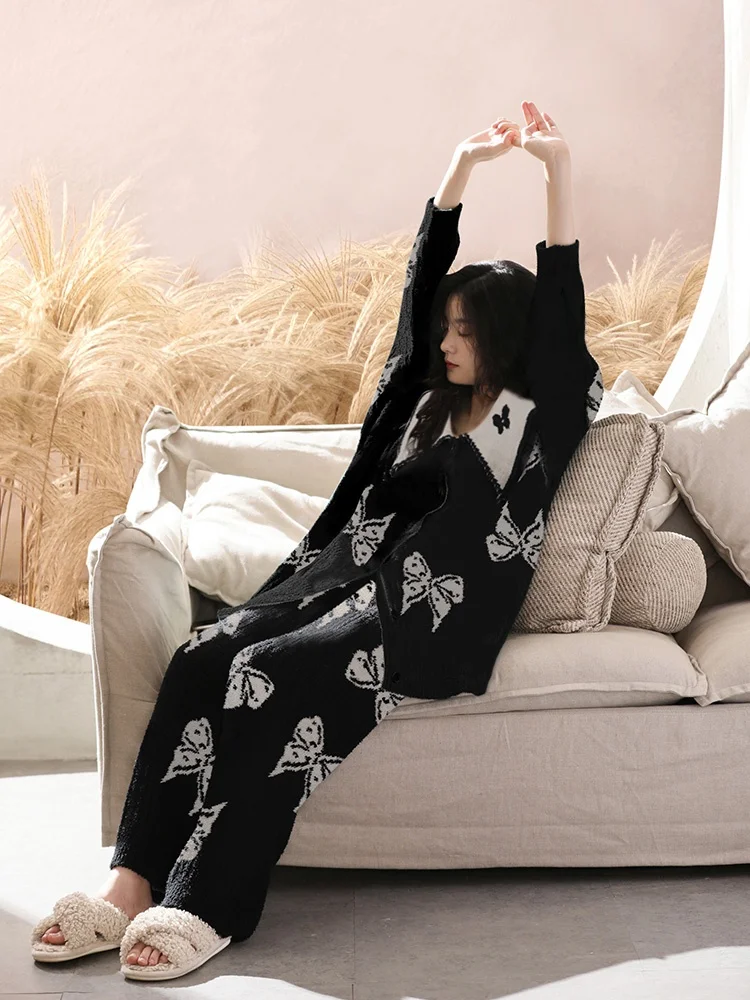 Осень и зима новые пижамы из кораллового флиса женские повседневные свободные