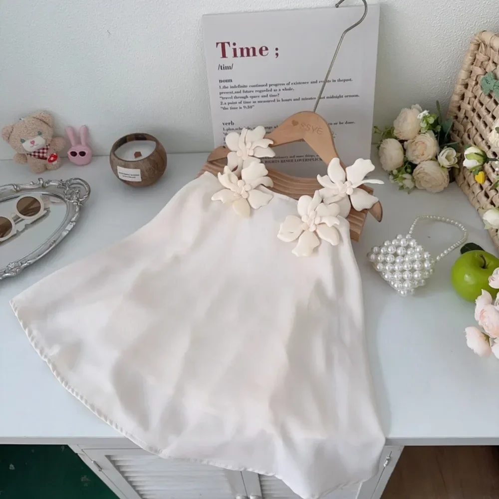 Платье для девочек с цветочным декором корейская версия однотонные платья