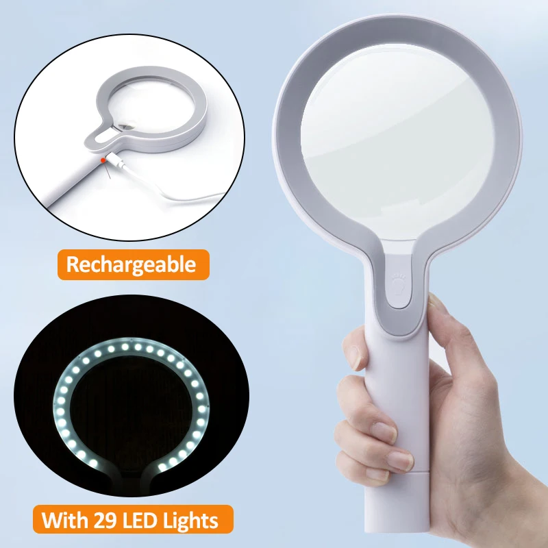 

With Illuminated Handheld Rechargeable Glass Lights 29 Magnifier Magnifier For Magnifying Reading/identification