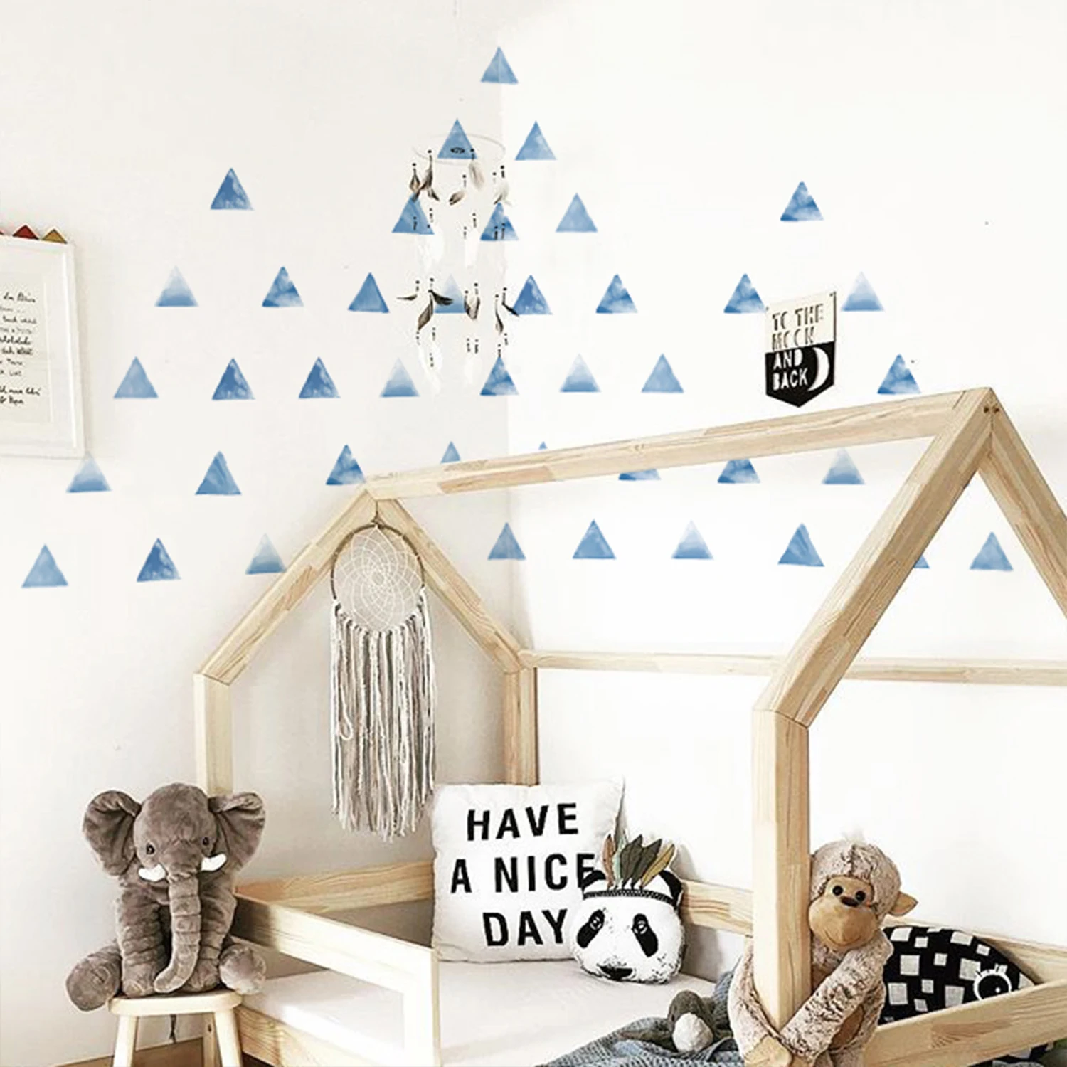 

Cartoon Geometric Abstract Home Decoration Blue Watercolor Triangles Wall Stickers for Boys Room Children's Room Nordic Decals