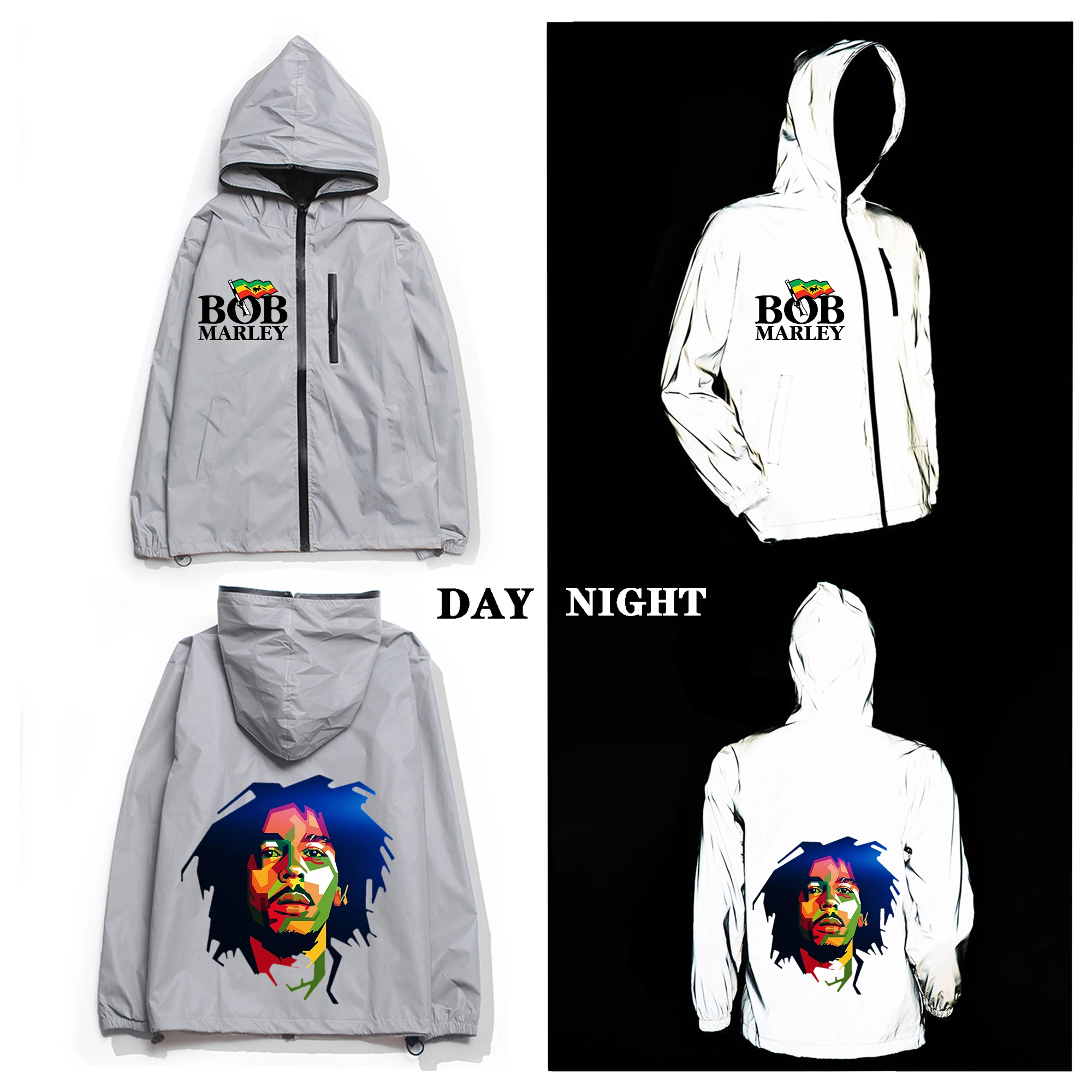 Светоотражающая куртка Legend Bob Marley мужское и Женское пальто ветровка с капюшоном
