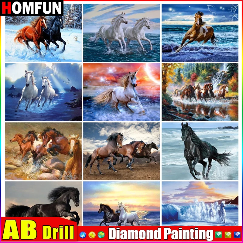 Алмазная 5D живопись HOMFUN AB Лошадь полноразмерная/круглая вышивка домашний декор