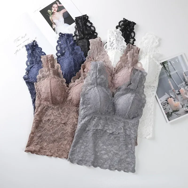 

Ажурный жилет без рукавов, тонкий топ с открытой спиной и V-образным вырезом, нижнее белье, кружевная одежда, топ, майка, модный бюстгальтер на бретельках