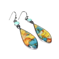 new design yellow orange blue drop earrings vintage metal bending golden lines dangle earrings for women