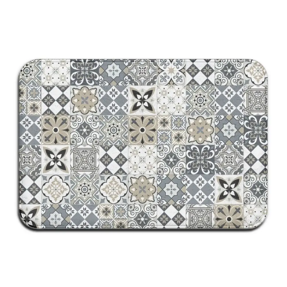 Серый богемный ковер с мандалой и цветами из полиэстера нескользящий напольный