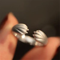 korean sweet cute silver color metal animal paw rings for women adjustable open hug ring new fashion girl jewelry gift
