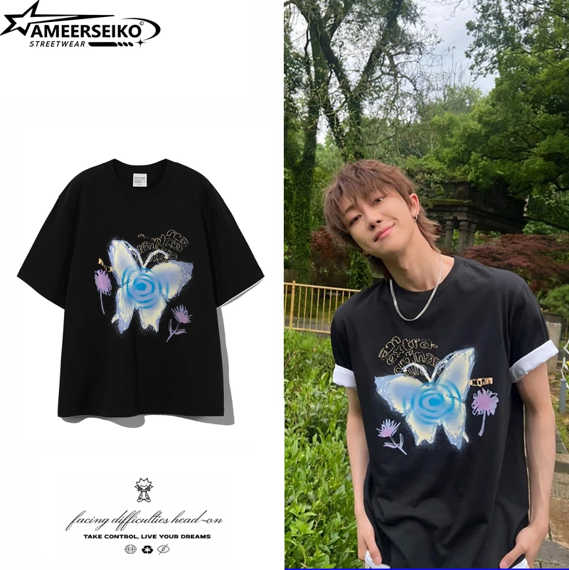 Футболка с коротким рукавом и абстрактной бабочкой в Корейском стиле