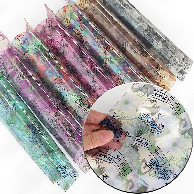 

0.5MM Punk Print Translucent Faux Leather Sheets PVC Vinyl Film for Packaging Decoration Bag Making DIY Craft Handmade #6503