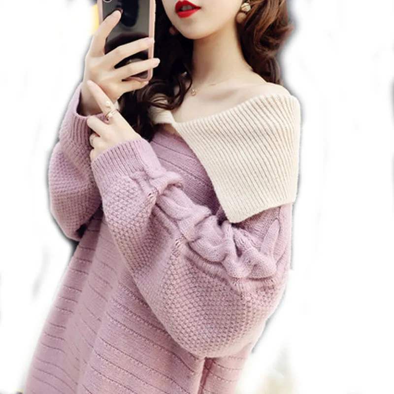 

Женский свитер оверсайз с V-образным вырезом, теплый свитер с вышивкой на весну и зиму, 2022