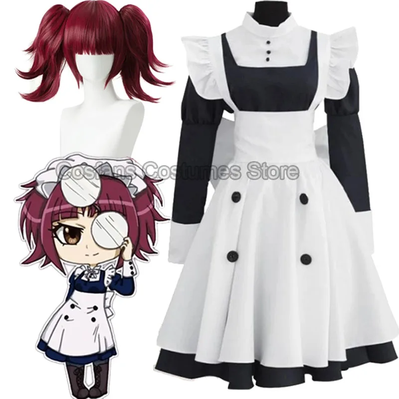 

Женский парик для косплея Mey Rin, термостойкие синтетические костюмы черного двойного хвоста из аниме «Красное вино» для косплея