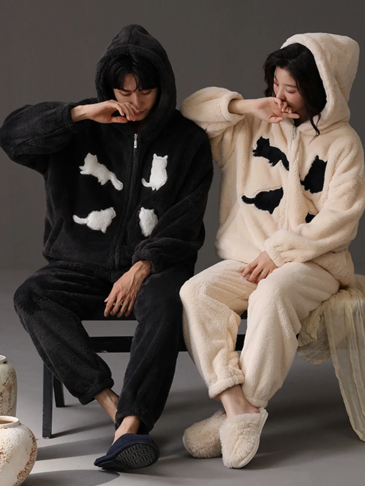 Пижамы для пар осенне-зимние женские коралловые флисовые утолщенные подкладки