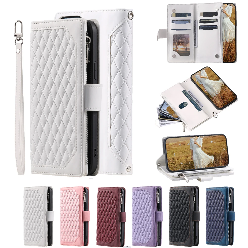 

For Oppo Find X5Lite Fashion Small Fragrance Zipper Wallet Leather Case Flip Cover Multi Card Slots Cover Folio with Wrist Strap