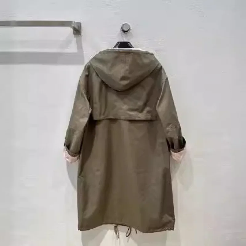 2024 осенняя модная длинная ветровка с капюшоном женская одежда элегантная