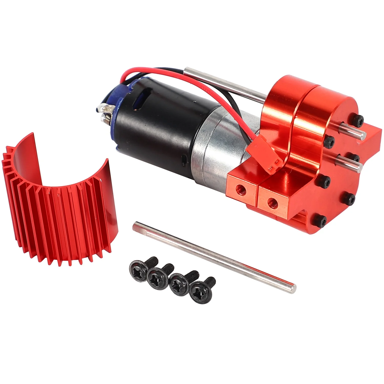 

370 Brushed Motor+Alloy Heat Sink Set with Steel Gears for C14 C24 B14 B24 B16 B36 6X6 Upgraded Parts,Red