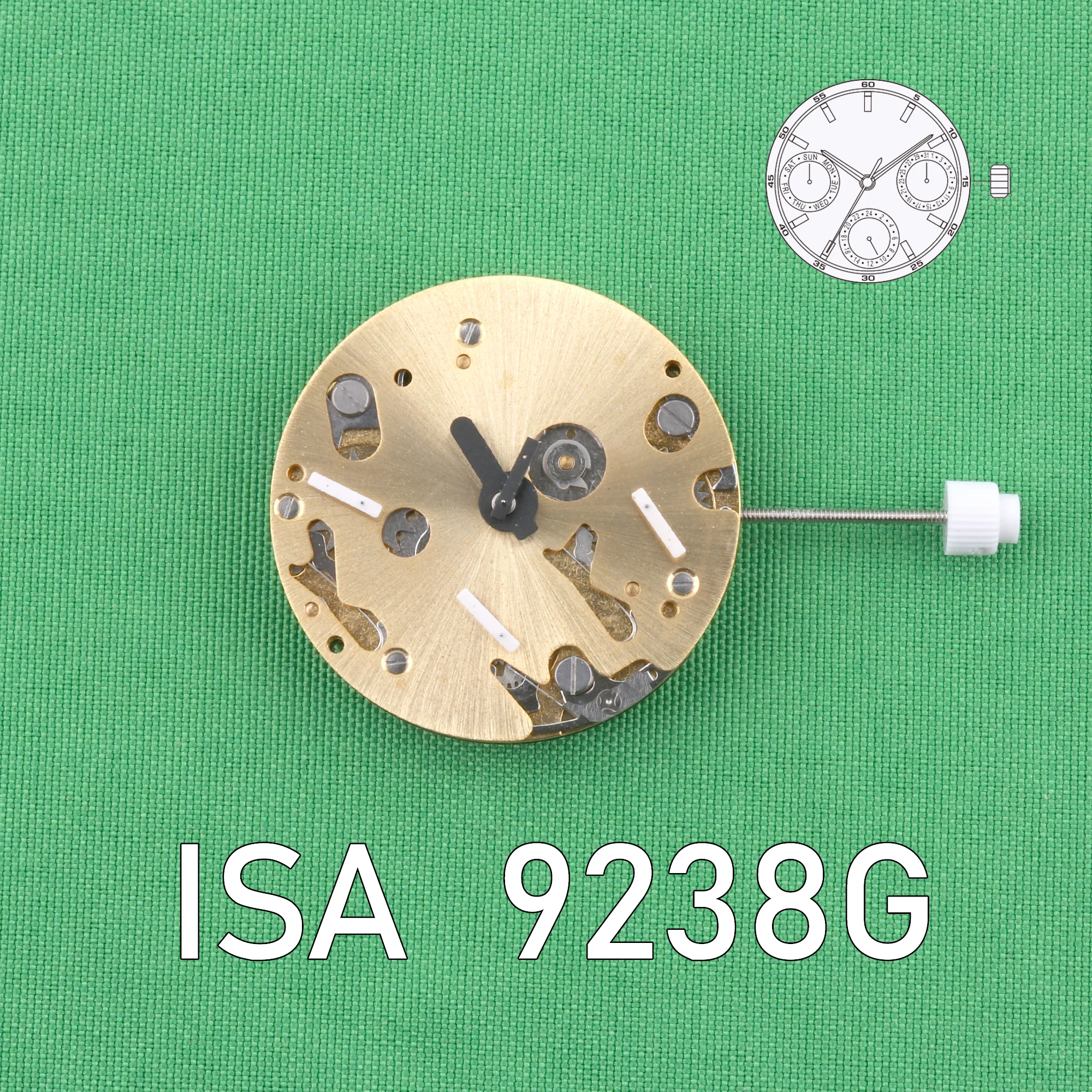 isa 9238 movement golden Multifunctional sports movement Quartz Watch Movement Silver 6 Hand