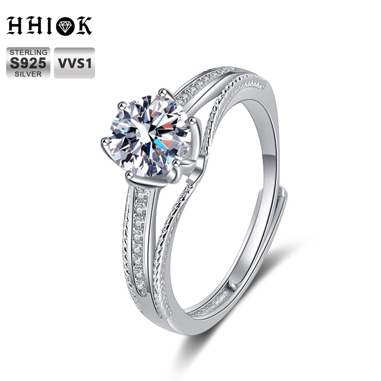 

Oversized Crown Six Claw 1 Carat Women's S925 Sterling Sliver Moissanite Diamond Exaggerated Glittering Banquet Wedding Ring