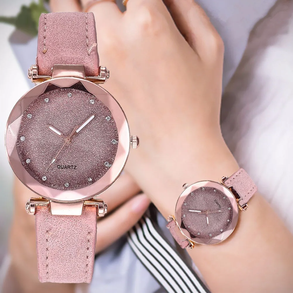 

Women's Wrist Watch Multi Faceted Small Round Pointer Dial Watch Matte PU Strap Quartz Movement Frosted Background PR Sale