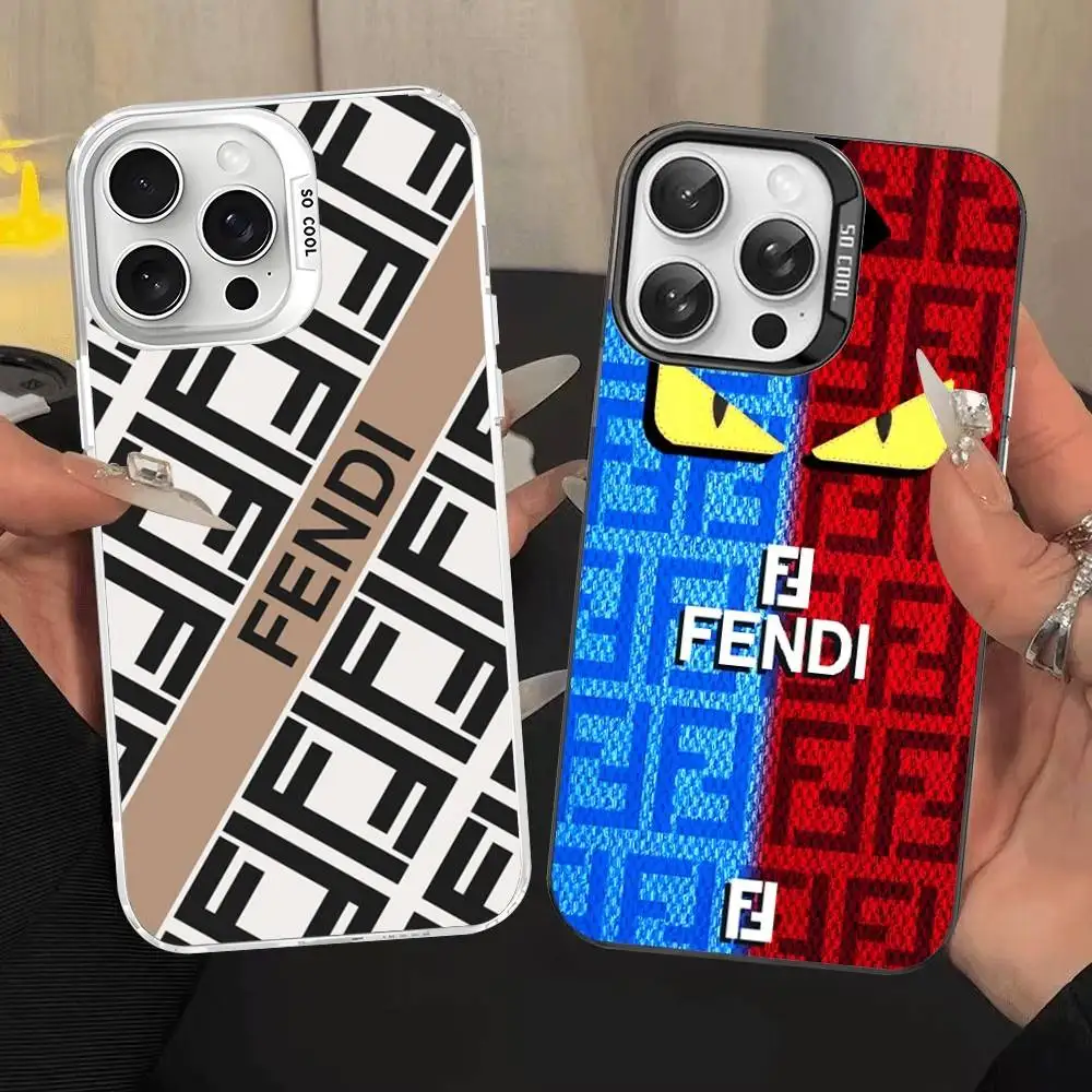 Фото Роскошный чехол для телефона с логотипом F-fendi для iPhone 17, 16, 15, 14, 11, 12, 13 Pro Max Plus Pro, цветной, серебристый №2