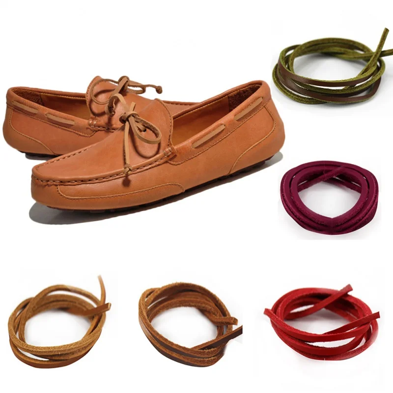 1 Pair 80cm Of Rawhide Leather Shoelaces Square Boot Shoe Laces Cowhide Shoelace Women Men Vintage Shoe Accessories