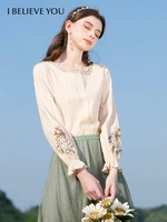 i believe you spring shirts for women office lady 100 cotton french style square collar puff sleeves female tops 2213054019