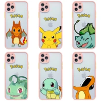 pokemon pikachu charmander phone case for iphone 13 12 11 pro max mini xs 8 7 plus se 2020 xr light pink matte transparent cover