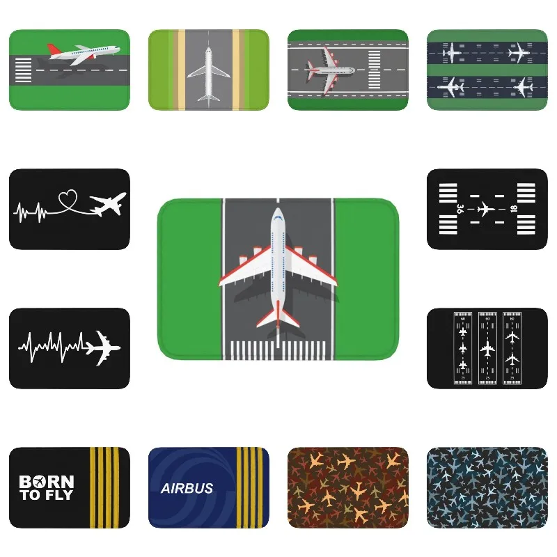 

Aviation Airplane Plane Airport Runway Door Floor Bath Kitchen Mat Anti-Slip Outdoor Pilot Aviator Doormat Garage Entrance Rug