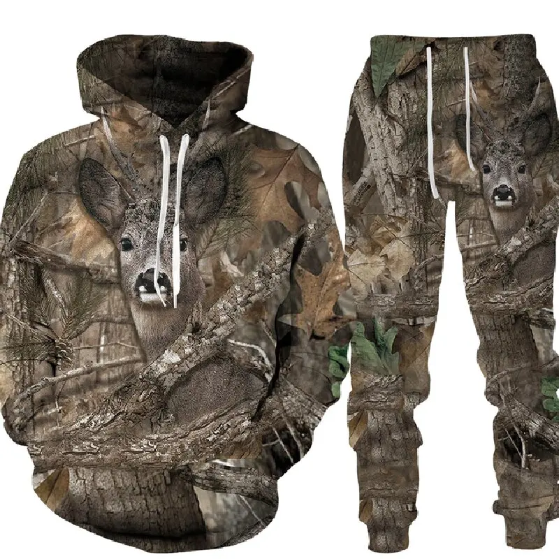 Casual Camouflage Hunting Animal Wild Boar 3D Hoodie Sweatshirt/Men's Sports Jogging Suit 2-piece Sportswear Men's Clothing Set