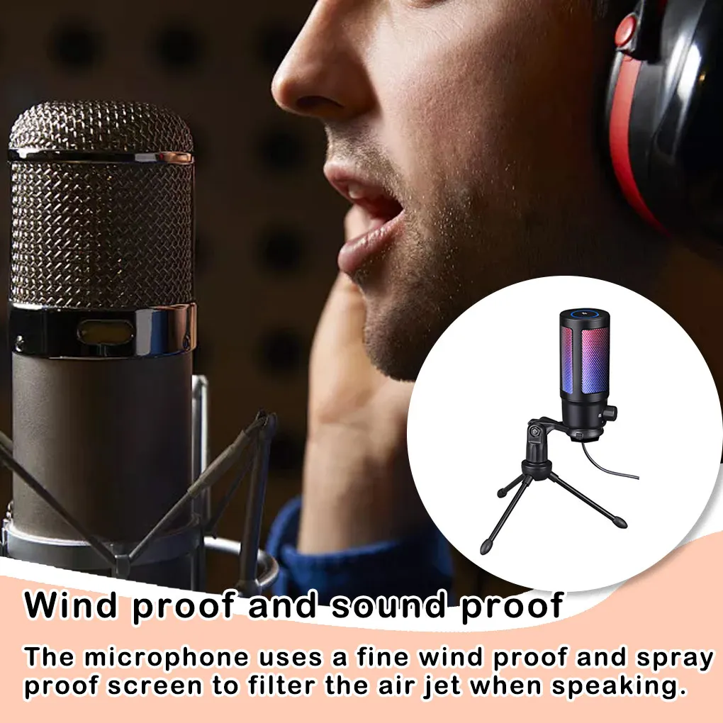 

Professional PC Computer Microphone Condenser Microphones Touch-Mute Button Studio Mic for Recording and Streaming