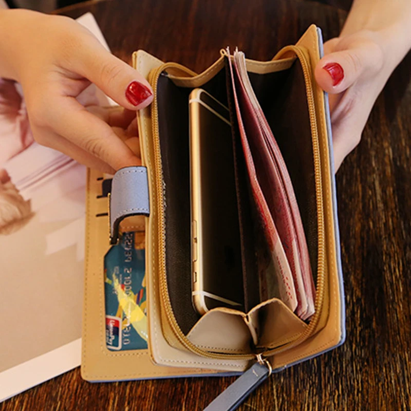 Women Purses PU Leather Wallets Female Long Wallet Gold Hollow Leaves Pouch Handbag for Women Coin Purse Card Holders Clutch