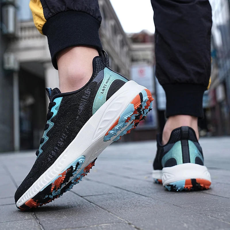 Brand New Men's Golf Shoes Blue Black Comfortable Golf Sneakers Men's Lightweight Walking Sneakers Mesh Breathable Golf