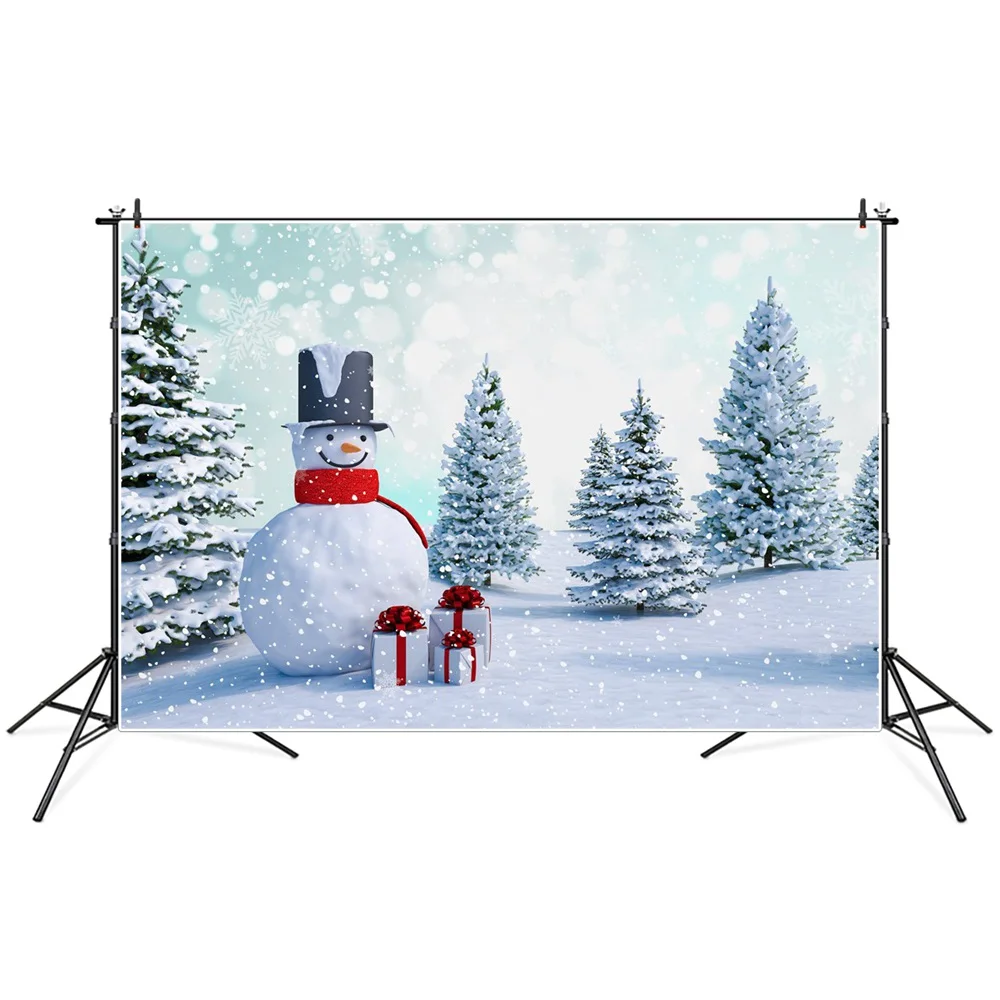 

Christmas Winter Snowman Gift Snow Forest Photography Backgrounds Custom Party Home Decoration Photo Booth Studio Backdrops