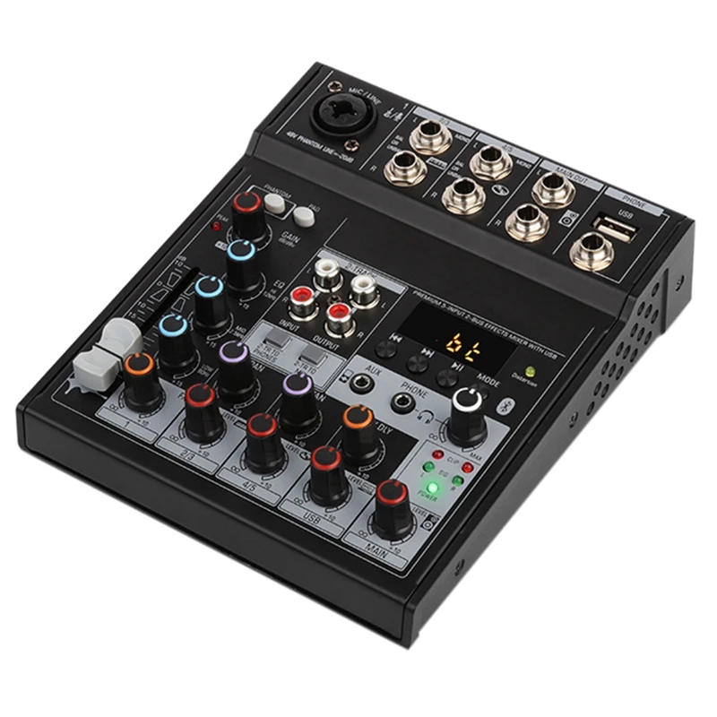 

Audio Bluetooth Mixer With Sound Card 4 Channel Stereo Mixing Console Portable For Pc Computer Record Live Playback