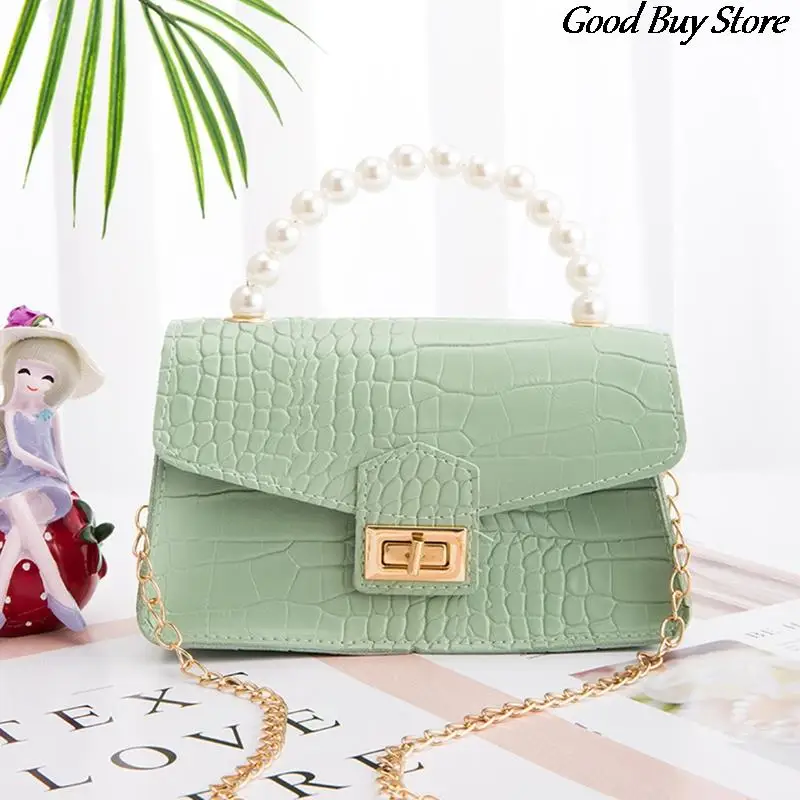 

Crocodile Pattern Shoulder Bag Women Party Elegant Purse Pearl Chains Totes Metal Lock Leather Handbags Fashion Office Bags Lady