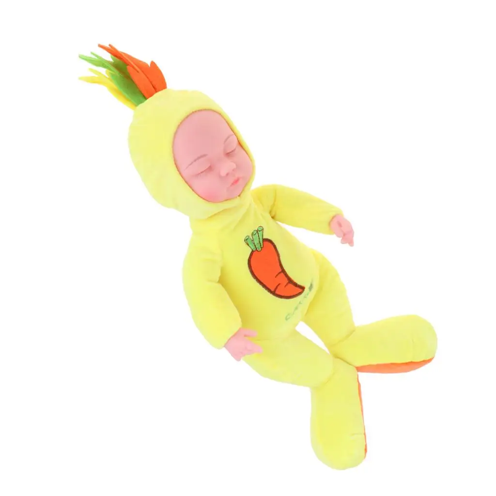 

Plush Stuffed Toy 14inch Simulation Newborn Sleeping Baby Doll with Music Accompany Doll Toy Yellow