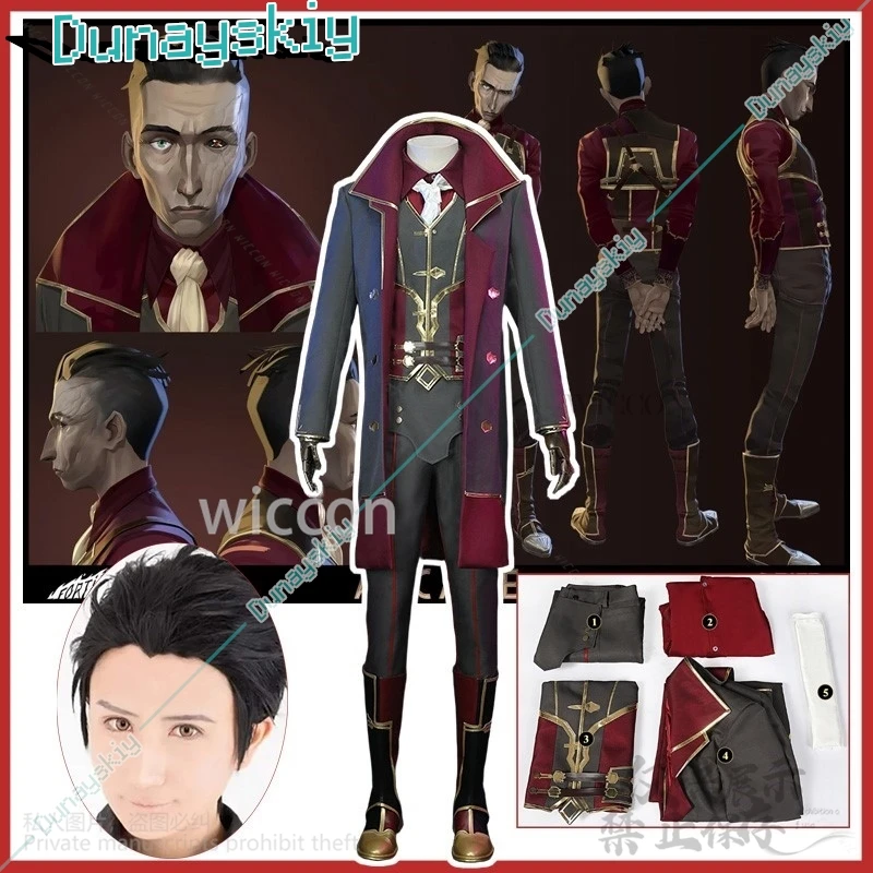 Аниме игра LOL Arcane косплей Silco костюм парик военная форма плащ ботинки для мужчин