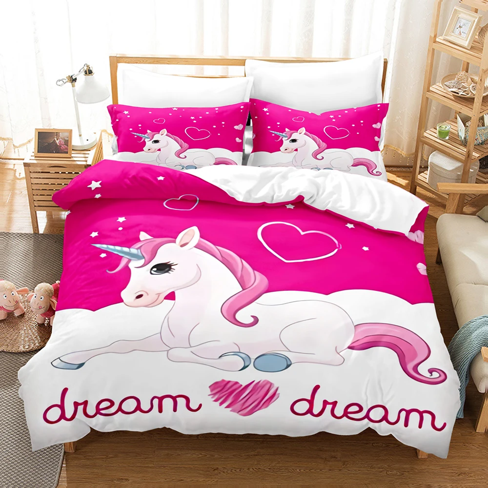

Set Single Twin Full Queen King Size Pink Rainbow horse Bedding Unicorn Bed Set Aldult Kid Bedroom Duvetcover Sets 3D Print 044
