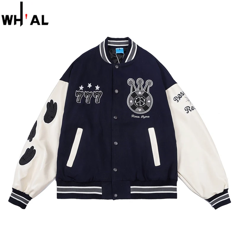 

2022 Men Vintage Bomber Jacket Streetwear Hip Hop Embroidery Number Letter Color Block Patchwork Baseball Black Men's Coat #416