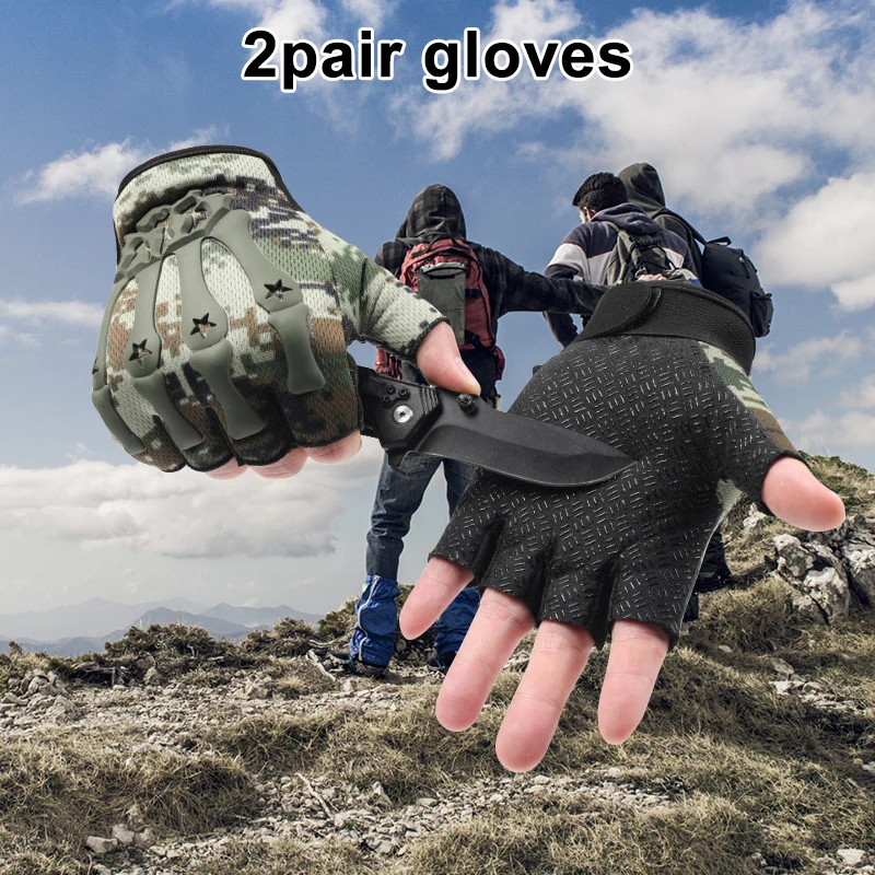 

2pair Tactical Gloves Outdoor Half-finger Protective Sports Training Cycling Non-slip Mountaineering Gloves Camping equipment