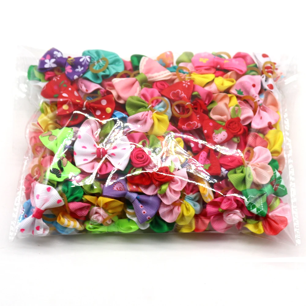 New 100pcs Dog Grooming Bows Pet Dog Cat Hair Bows Rubber Bands Pet  Supplies  Hair Accessories products for small dogs