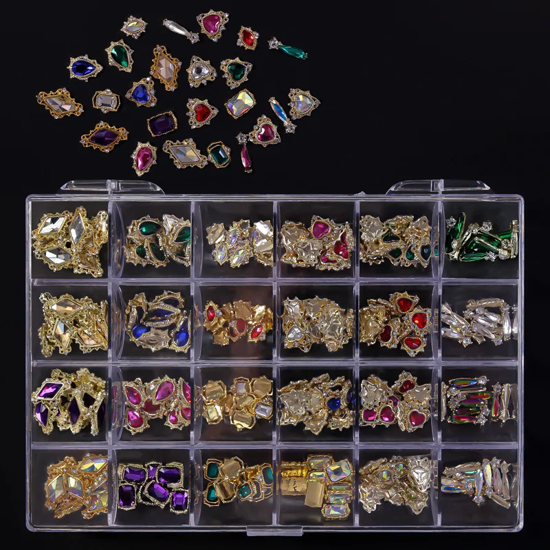 

24style*5/10PC 3D NAIL Alloy Sprout Rhinestone Jewelry Charms Heart/Rose DIY 1Box Decorations For Nails Supplies Accessories