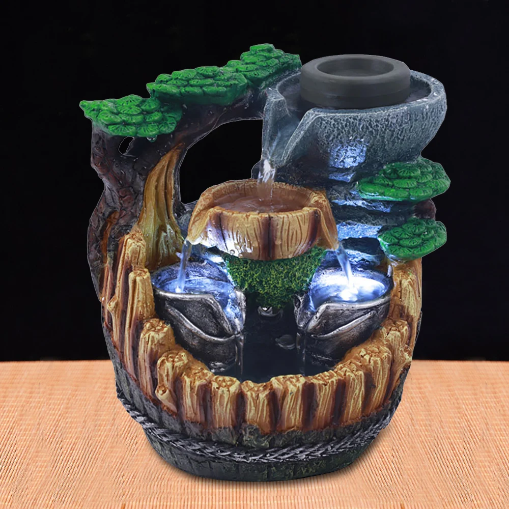 

10" Mini Garden Outdoor Water Fountain Water Feature LED Pond & Fountain Pump Indoor LED Tabletop Water Fountain Garden Rockery