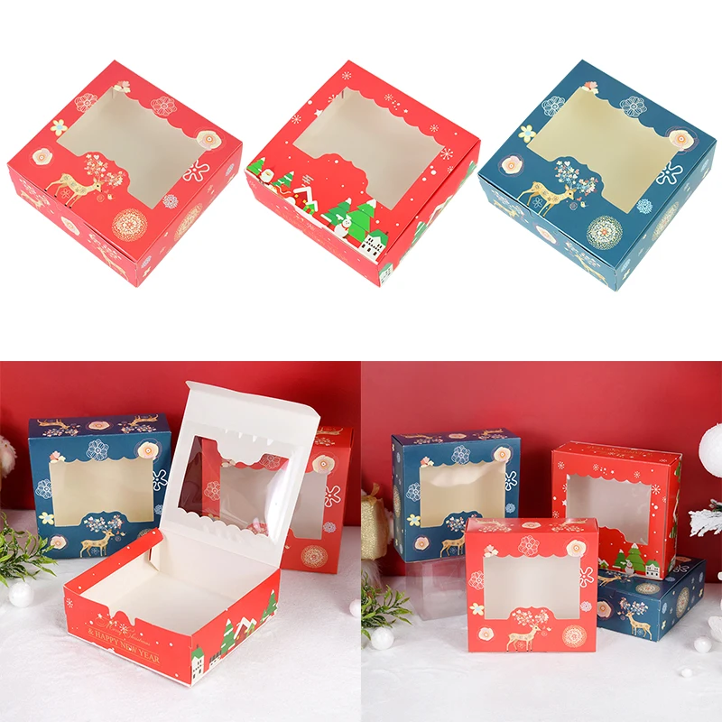 

5Pcs Christmas Open Window Candy Cookie Boxes Santa Elk Kraft Paper Gift Box Xmas New Year Party Snack Pastry Packaging Favors
