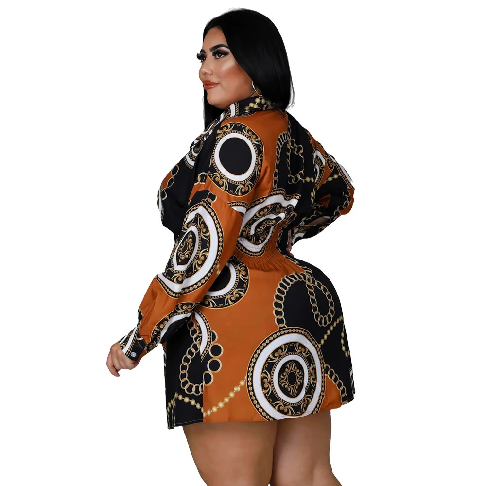 Plus Size Women Shirt Dresses Fashion Print Multicolor Large Size Ladies Long Sleeve Shirt Dress Casual Loose Lapel Tops Female