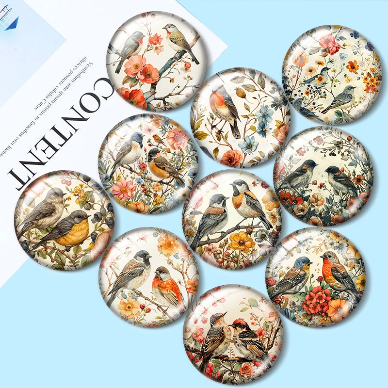 Красочная любовь птица 10 шт. микс 12 мм/18 мм/20 мм стеклянный кабошон с плоской