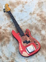 custom electric bass guitar 4 string aged relic candy apple jazz red high quality best price